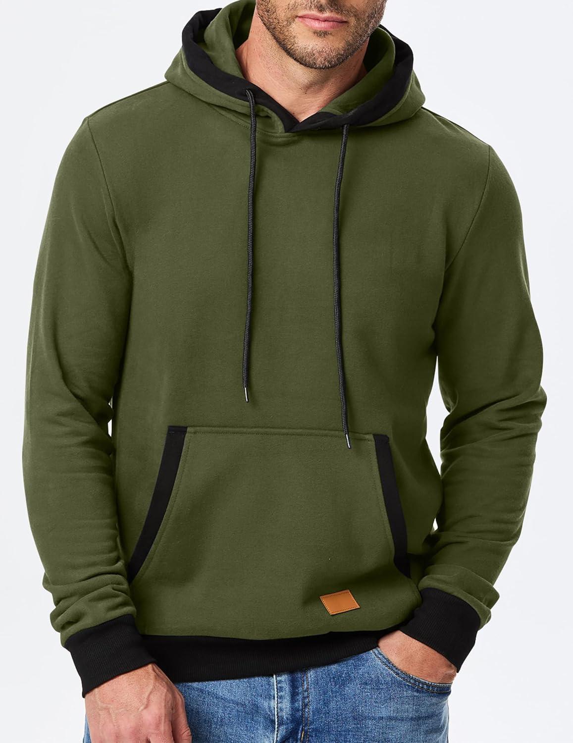 imageJMIERR Mens Cotton Casual Hoodies Sweatshirts Fashion Long Sleeve Drawstring Fleece Pullover Hoodie with PocketsB Green