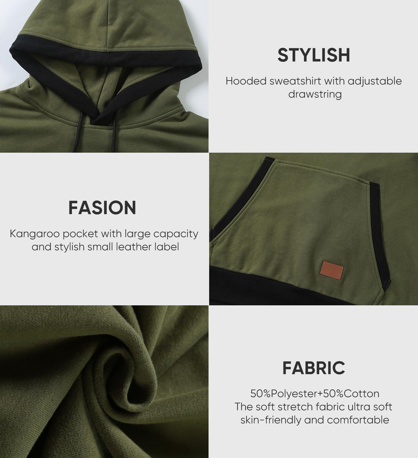 imageJMIERR Mens Cotton Casual Hoodies Sweatshirts Fashion Long Sleeve Drawstring Fleece Pullover Hoodie with PocketsB Green