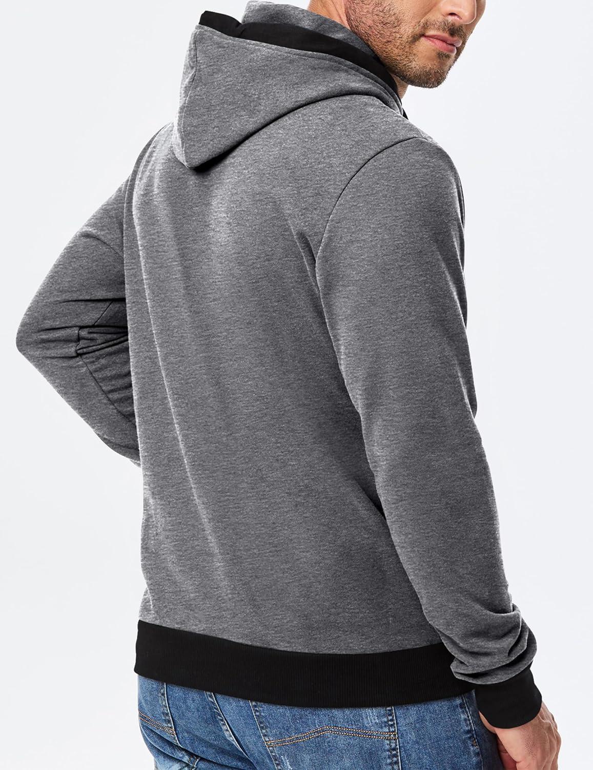 imageJMIERR Mens Cotton Casual Hoodies Sweatshirts Fashion Long Sleeve Drawstring Fleece Pullover Hoodie with PocketsB Grey