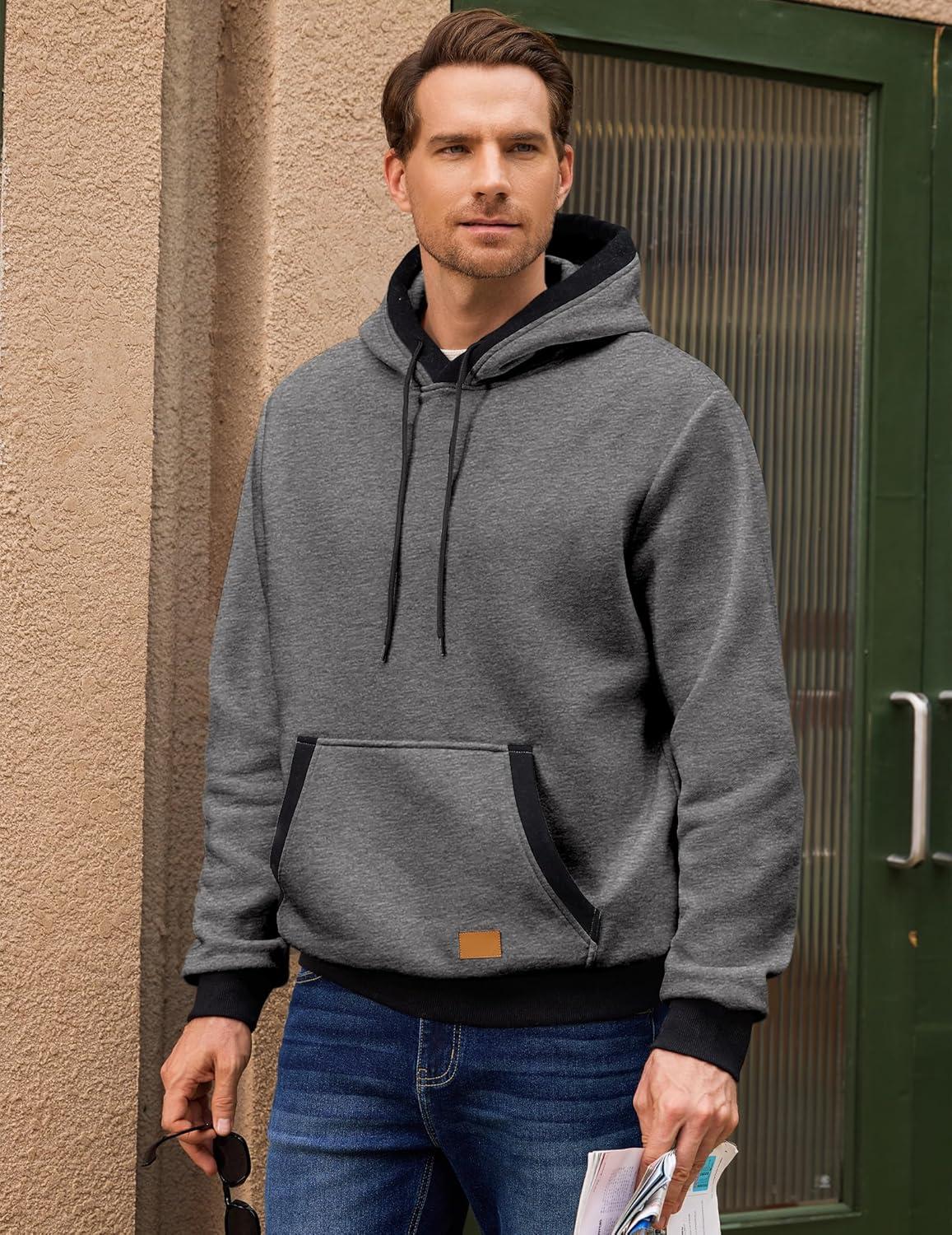 imageJMIERR Mens Cotton Casual Hoodies Sweatshirts Fashion Long Sleeve Drawstring Fleece Pullover Hoodie with PocketsB Grey