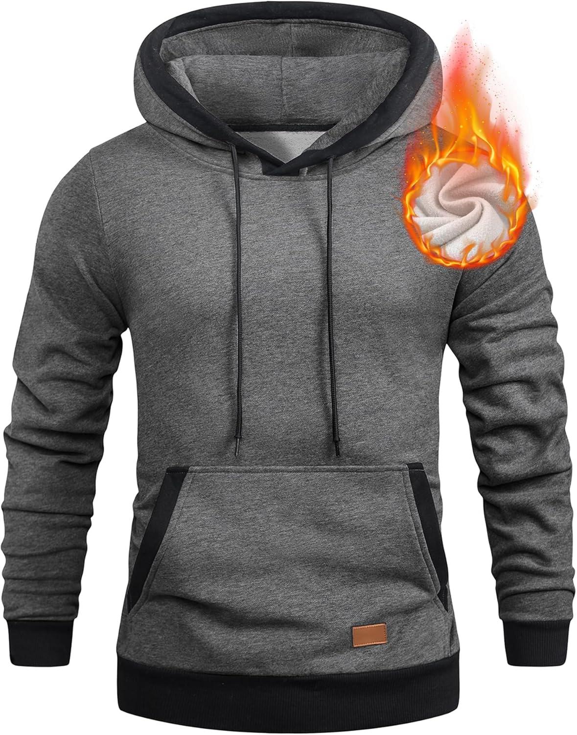 imageJMIERR Mens Cotton Casual Hoodies Sweatshirts Fashion Long Sleeve Drawstring Fleece Pullover Hoodie with PocketsB Grey