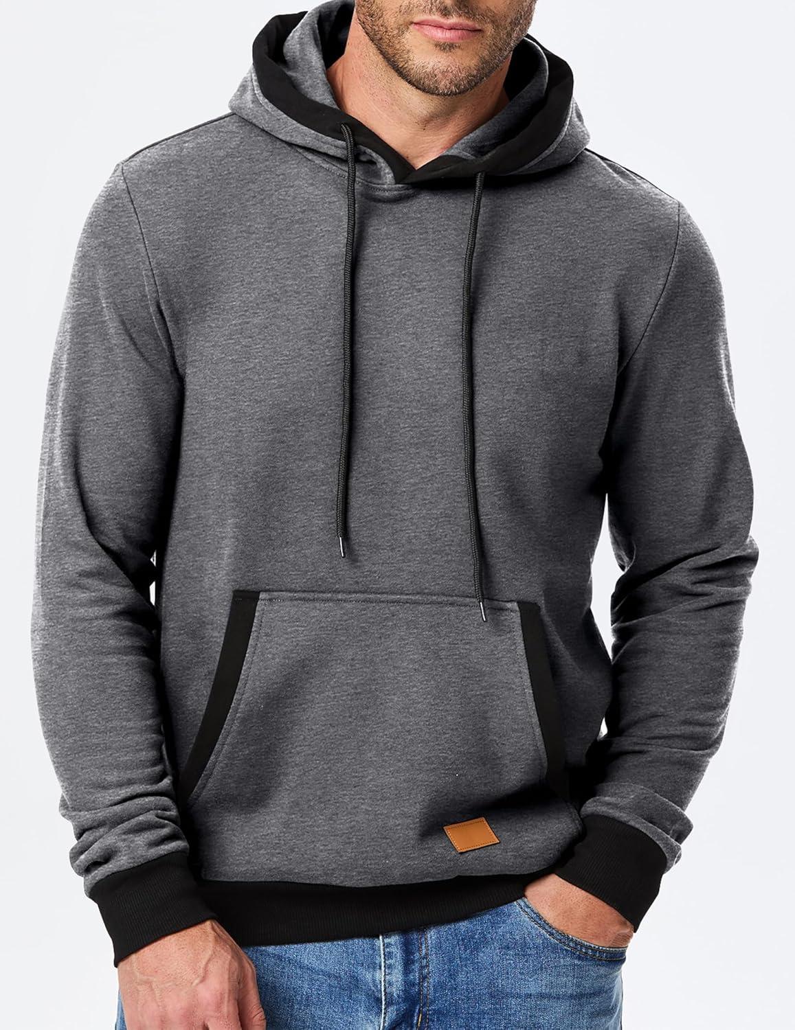 imageJMIERR Mens Cotton Casual Hoodies Sweatshirts Fashion Long Sleeve Drawstring Fleece Pullover Hoodie with PocketsB Grey