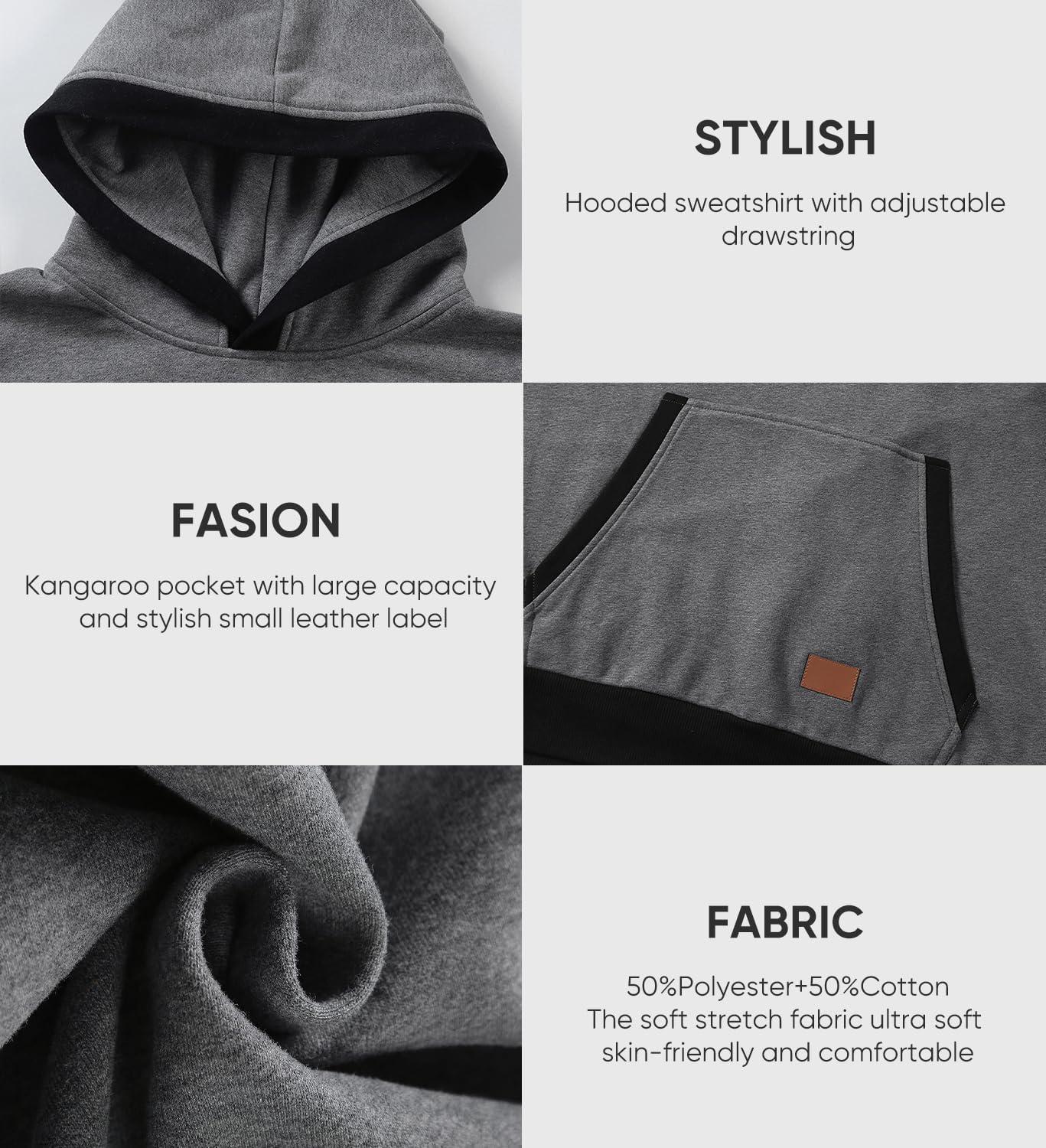 imageJMIERR Mens Cotton Casual Hoodies Sweatshirts Fashion Long Sleeve Drawstring Fleece Pullover Hoodie with PocketsB Grey