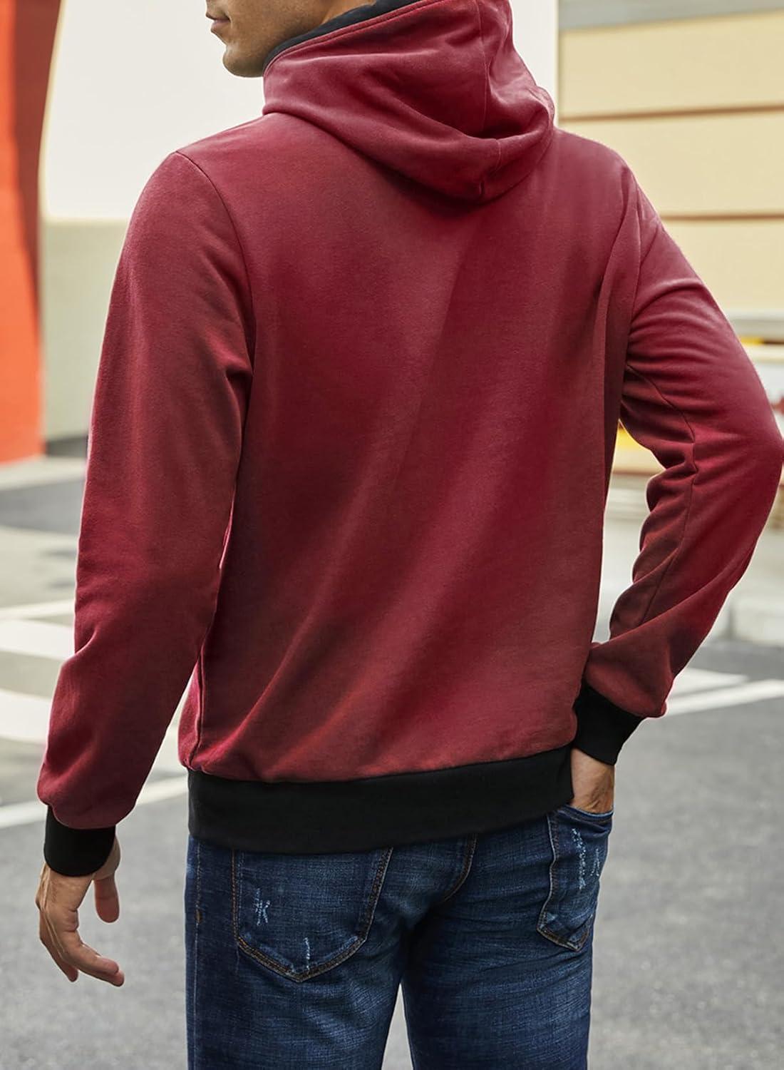 imageJMIERR Mens Cotton Casual Hoodies Sweatshirts Fashion Long Sleeve Drawstring Fleece Pullover Hoodie with PocketsB Red