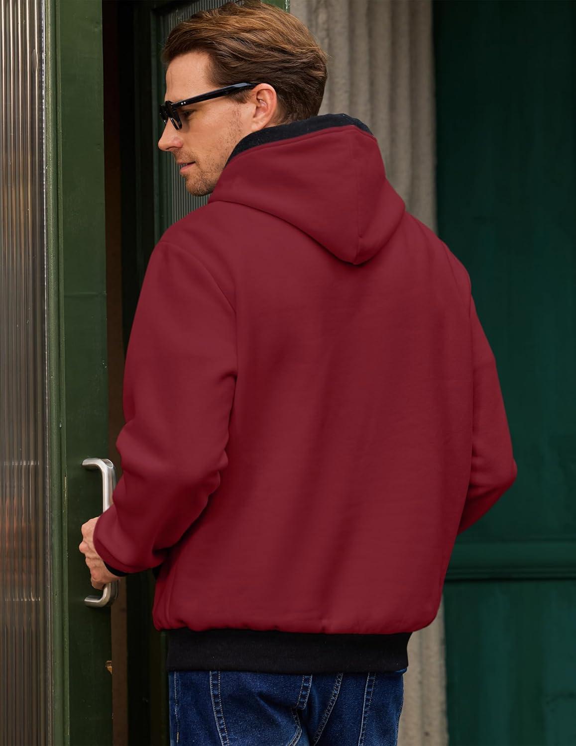 imageJMIERR Mens Cotton Casual Hoodies Sweatshirts Fashion Long Sleeve Drawstring Fleece Pullover Hoodie with PocketsB Red