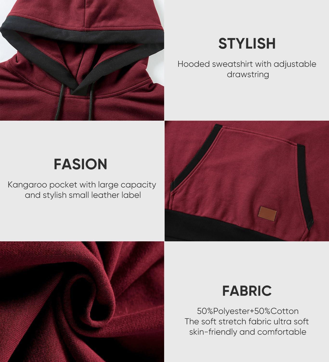imageJMIERR Mens Cotton Casual Hoodies Sweatshirts Fashion Long Sleeve Drawstring Fleece Pullover Hoodie with PocketsB Red