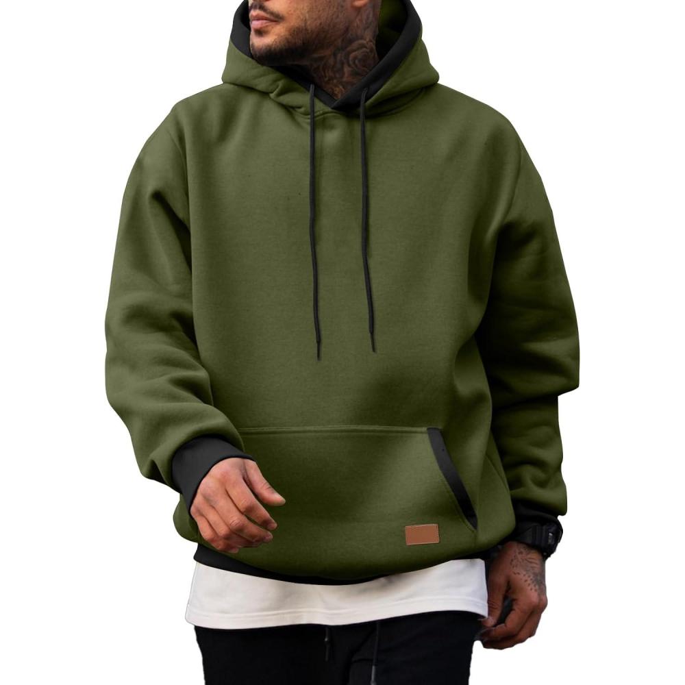 imageJMIERR Mens Cotton Casual Hoodies Sweatshirts Fashion Long Sleeve Drawstring Fleece Pullover Hoodie with PocketsB Green