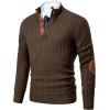 imageJMIERR Mens Cable Knit Pullover Sweater Casual Long Sleeve Stand Collar Button Knitted SweatersChocolate Brown