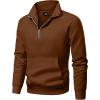 imageJMIERR Mens Fleece Quarter Zip Pullover Sweater Casual Cotton Fall Winter Family Outfit Warm Mock Neck with PocketsD Brown