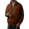 imageJMIERR Mens Fleece Quarter Zip Pullover Sweater Casual Cotton Fall Winter Family Outfit Warm Mock Neck with PocketsD Brown