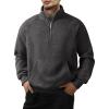 imageJMIERR Mens Fleece Quarter Zip Pullover Sweater Casual Cotton Fall Winter Family Outfit Warm Mock Neck with Pockets1 Dark Grey