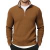 imageJMIERR Mens Quarter Zip Pullover Sweaters Casual Long Sleeve Fall Knit Texture SweaterBrown