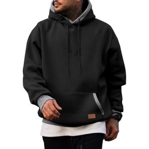 imageJMIERR Mens Cotton Casual Hoodies Sweatshirts Fashion Long Sleeve Drawstring Fleece Pullover Hoodie with PocketsA Black