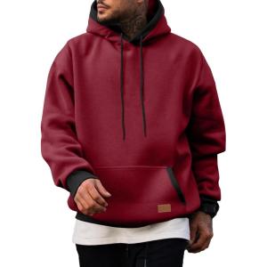 imageJMIERR Mens Cotton Casual Hoodies Sweatshirts Fashion Long Sleeve Drawstring Fleece Pullover Hoodie with PocketsB Red