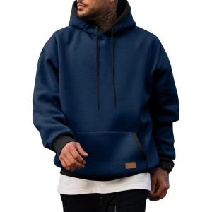imageJMIERR Mens Cotton Casual Hoodies Sweatshirts Fashion Long Sleeve Drawstring Fleece Pullover Hoodie with PocketsNavy Blue