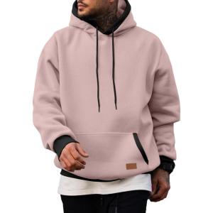 imageJMIERR Mens Cotton Casual Hoodies Sweatshirts Fashion Long Sleeve Drawstring Fleece Pullover Hoodie with PocketsPink