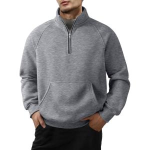 imageJMIERR Mens Fleece Quarter Zip Pullover Sweater Casual Cotton Fall Winter Family Outfit Warm Mock Neck with Pockets1 M Grey