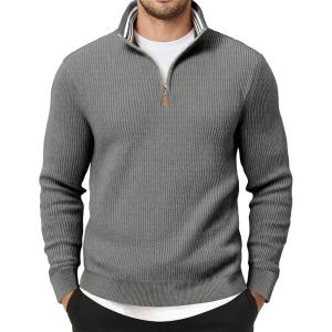 imageJMIERR Mens Quarter Zip Pullover Sweaters Casual Long Sleeve Fall Knit Texture SweaterGrey