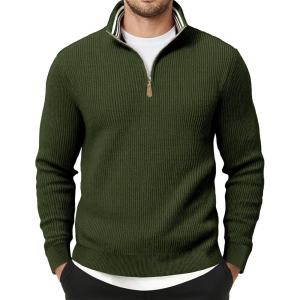 imageJMIERR Mens Quarter Zip Pullover Sweaters Casual Long Sleeve Fall Knit Texture SweaterMoss Green