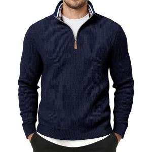 imageJMIERR Mens Quarter Zip Pullover Sweaters Casual Long Sleeve Fall Knit Texture SweaterNavy Blue