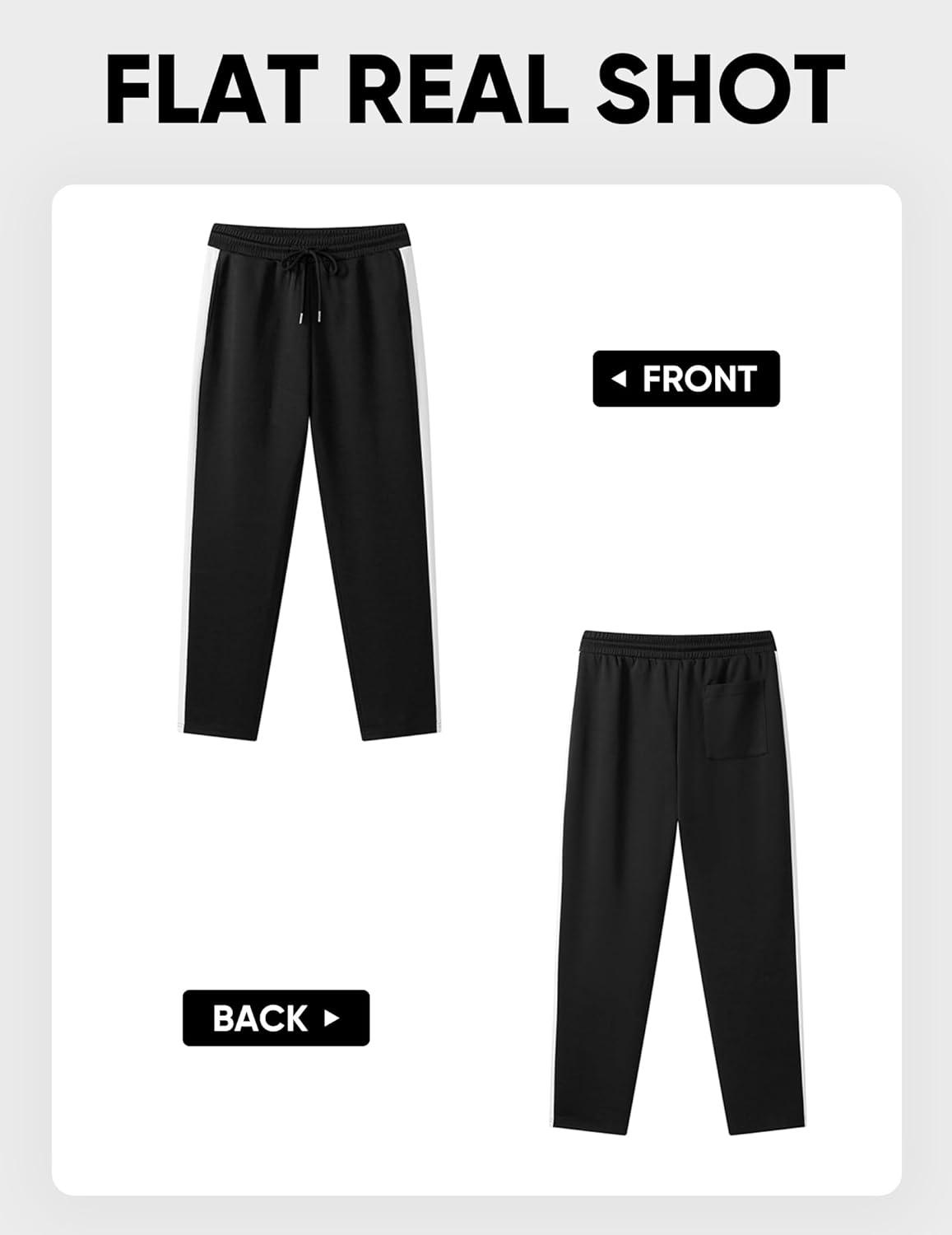 imageJMIERR Mens Sweatpants Wide Leg Color Block Stripes Tapered Trousers Drawstring Waist Casual Stretch Track PantsBlack