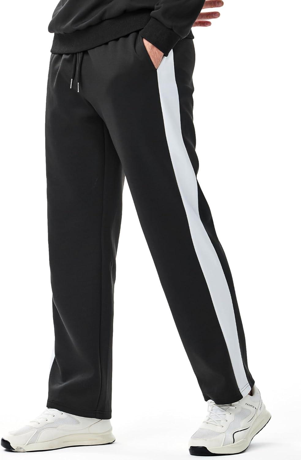 imageJMIERR Mens Sweatpants Wide Leg Color Block Stripes Tapered Trousers Drawstring Waist Casual Stretch Track PantsBlack