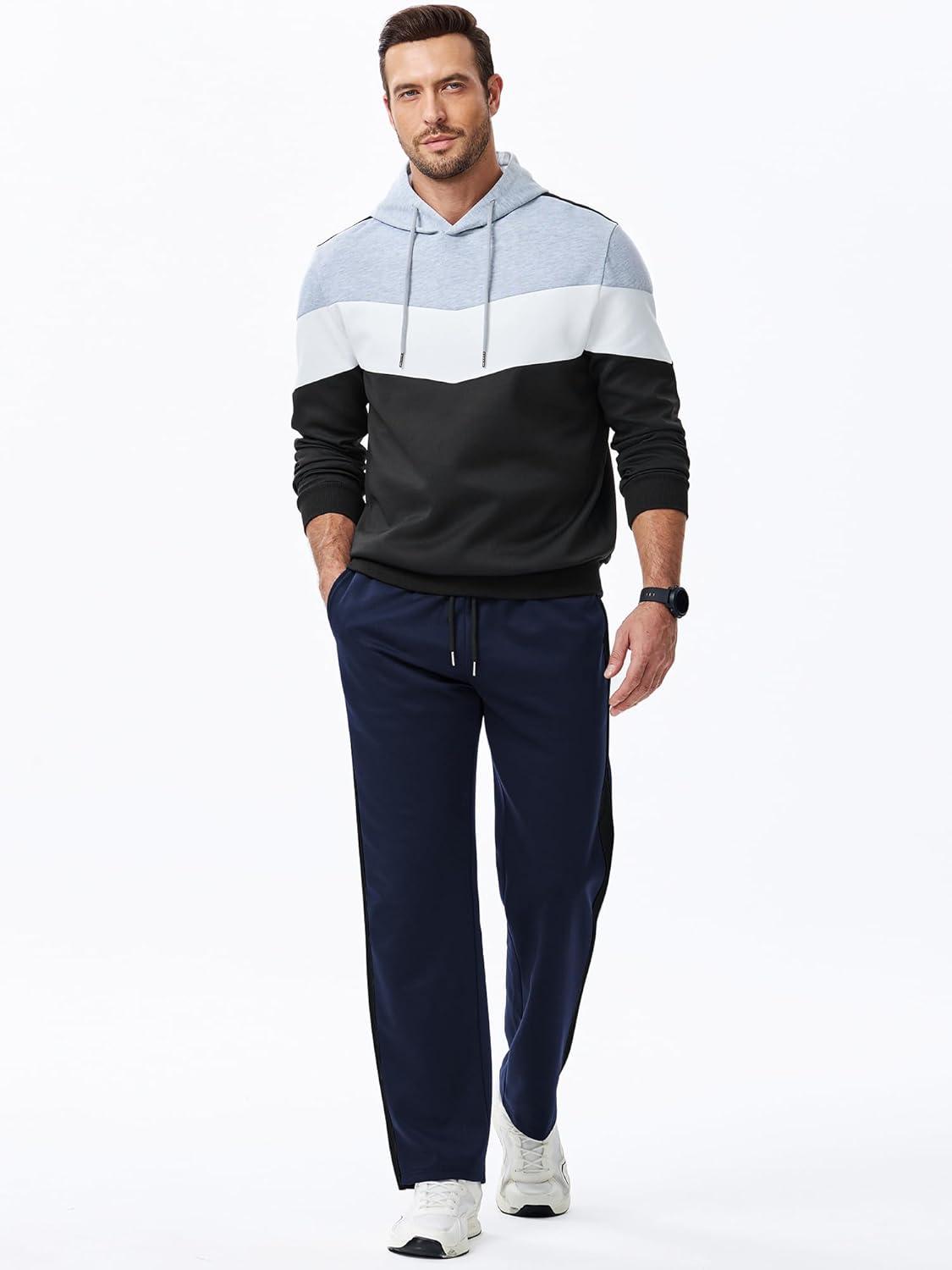 imageJMIERR Mens Sweatpants Wide Leg Color Block Stripes Tapered Trousers Drawstring Waist Casual Stretch Track PantsBlue