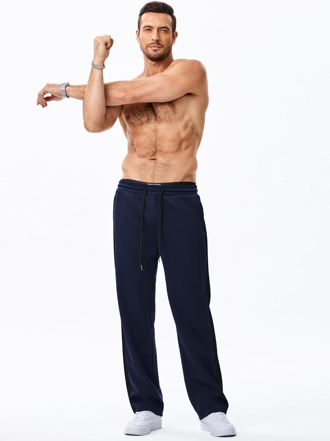 imageJMIERR Mens Sweatpants Wide Leg Color Block Stripes Tapered Trousers Drawstring Waist Casual Stretch Track PantsBlue
