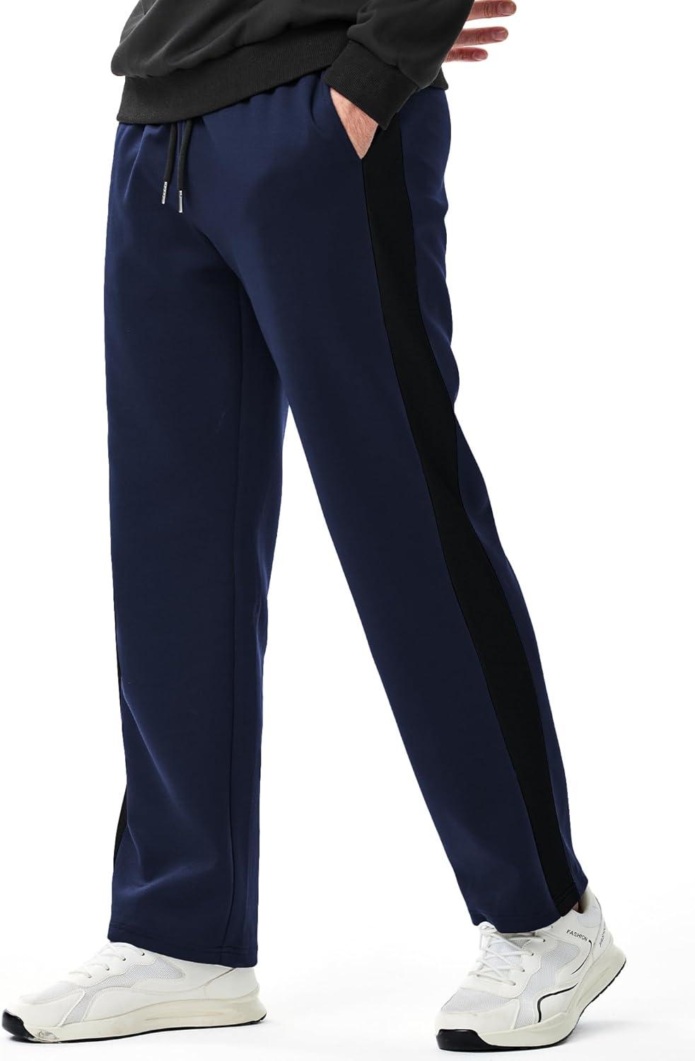 imageJMIERR Mens Sweatpants Wide Leg Color Block Stripes Tapered Trousers Drawstring Waist Casual Stretch Track PantsBlue