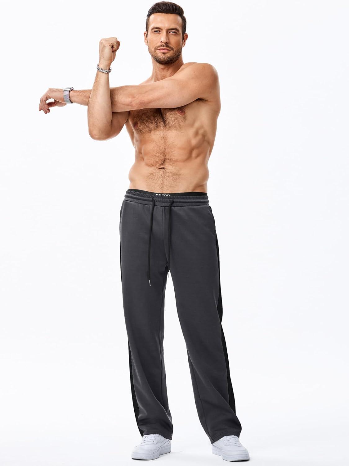 imageJMIERR Mens Sweatpants Wide Leg Color Block Stripes Tapered Trousers Drawstring Waist Casual Stretch Track PantsDark Grey