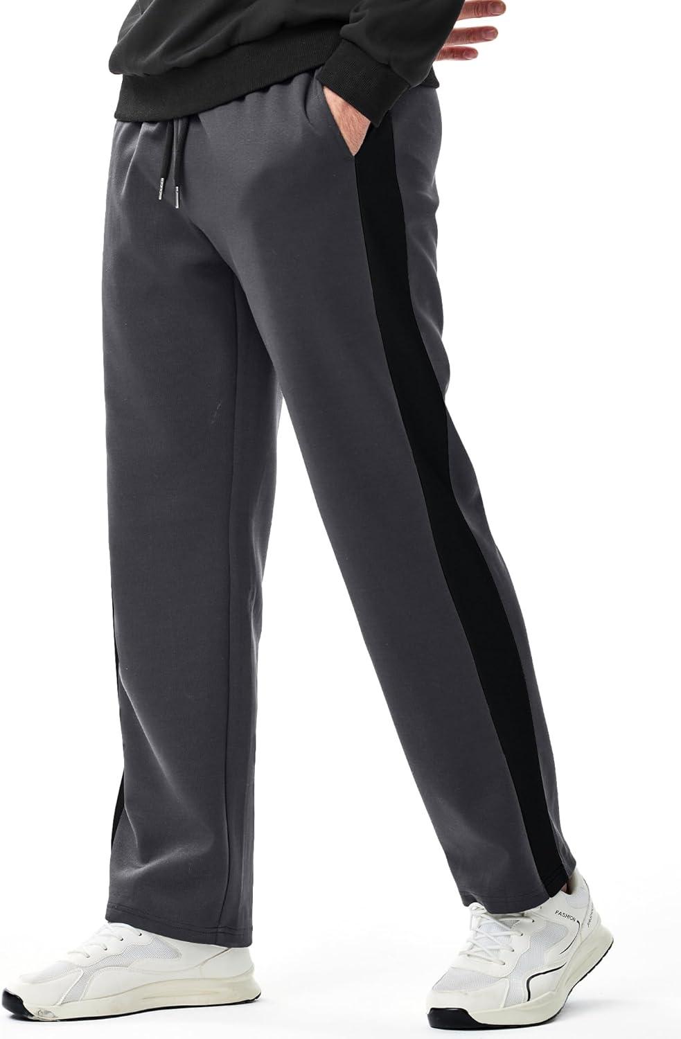 imageJMIERR Mens Sweatpants Wide Leg Color Block Stripes Tapered Trousers Drawstring Waist Casual Stretch Track PantsDark Grey