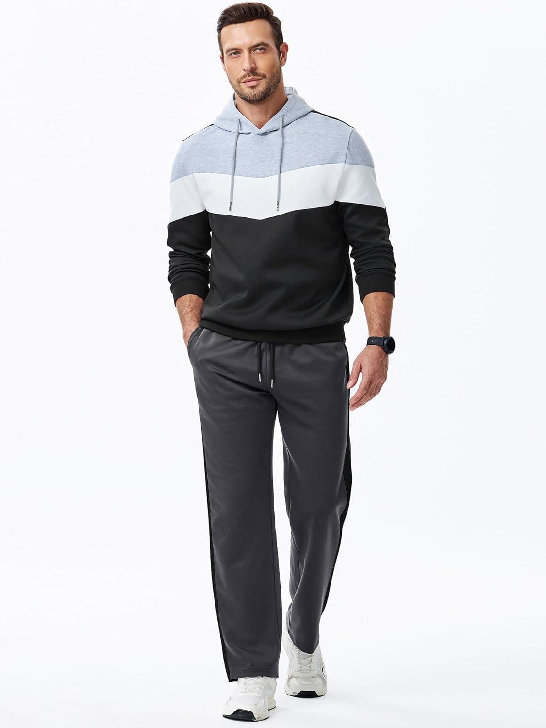 imageJMIERR Mens Sweatpants Wide Leg Color Block Stripes Tapered Trousers Drawstring Waist Casual Stretch Track PantsDark Grey
