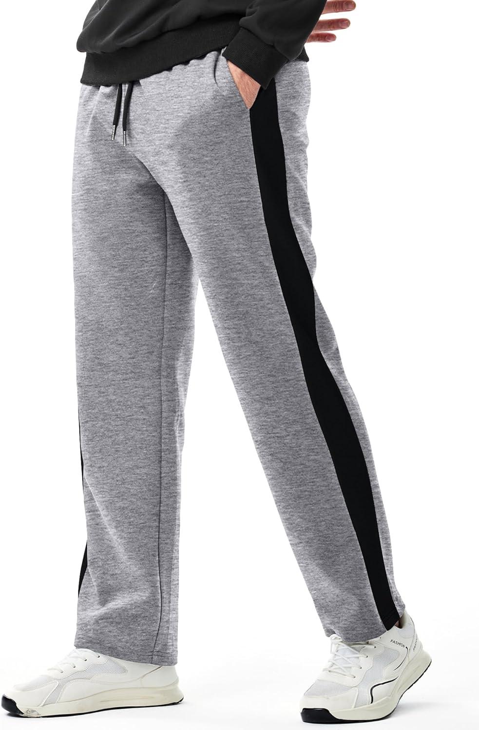 imageJMIERR Mens Sweatpants Wide Leg Color Block Stripes Tapered Trousers Drawstring Waist Casual Stretch Track PantsLight Grey