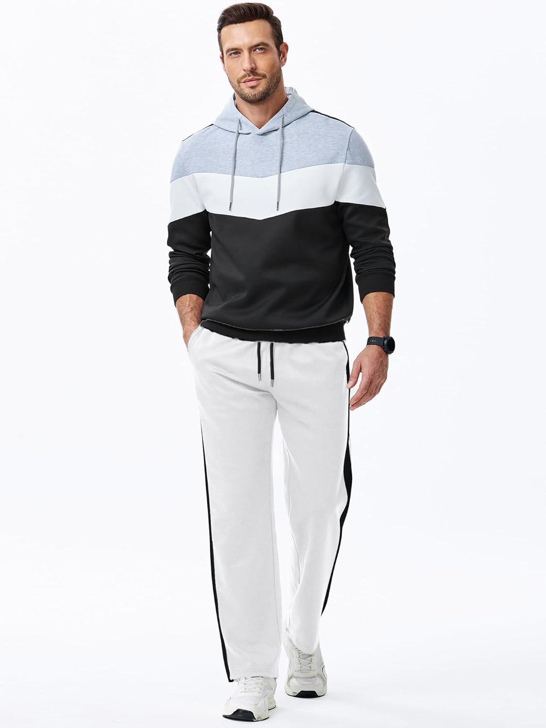 imageJMIERR Mens Sweatpants Wide Leg Color Block Stripes Tapered Trousers Drawstring Waist Casual Stretch Track PantsWhite