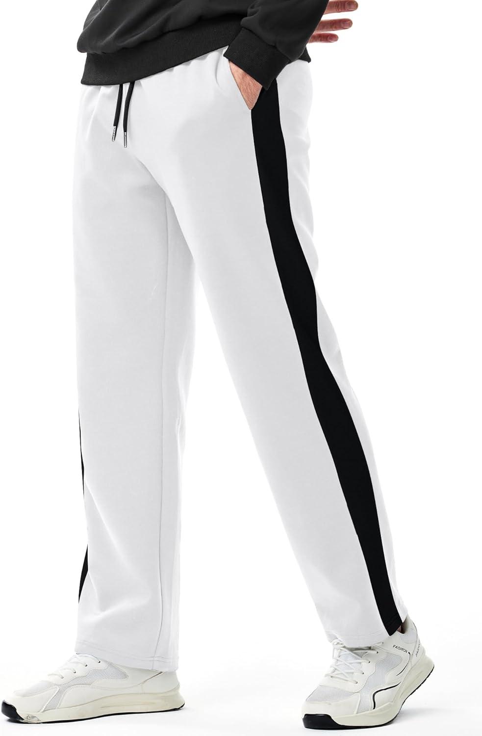 imageJMIERR Mens Sweatpants Wide Leg Color Block Stripes Tapered Trousers Drawstring Waist Casual Stretch Track PantsWhite