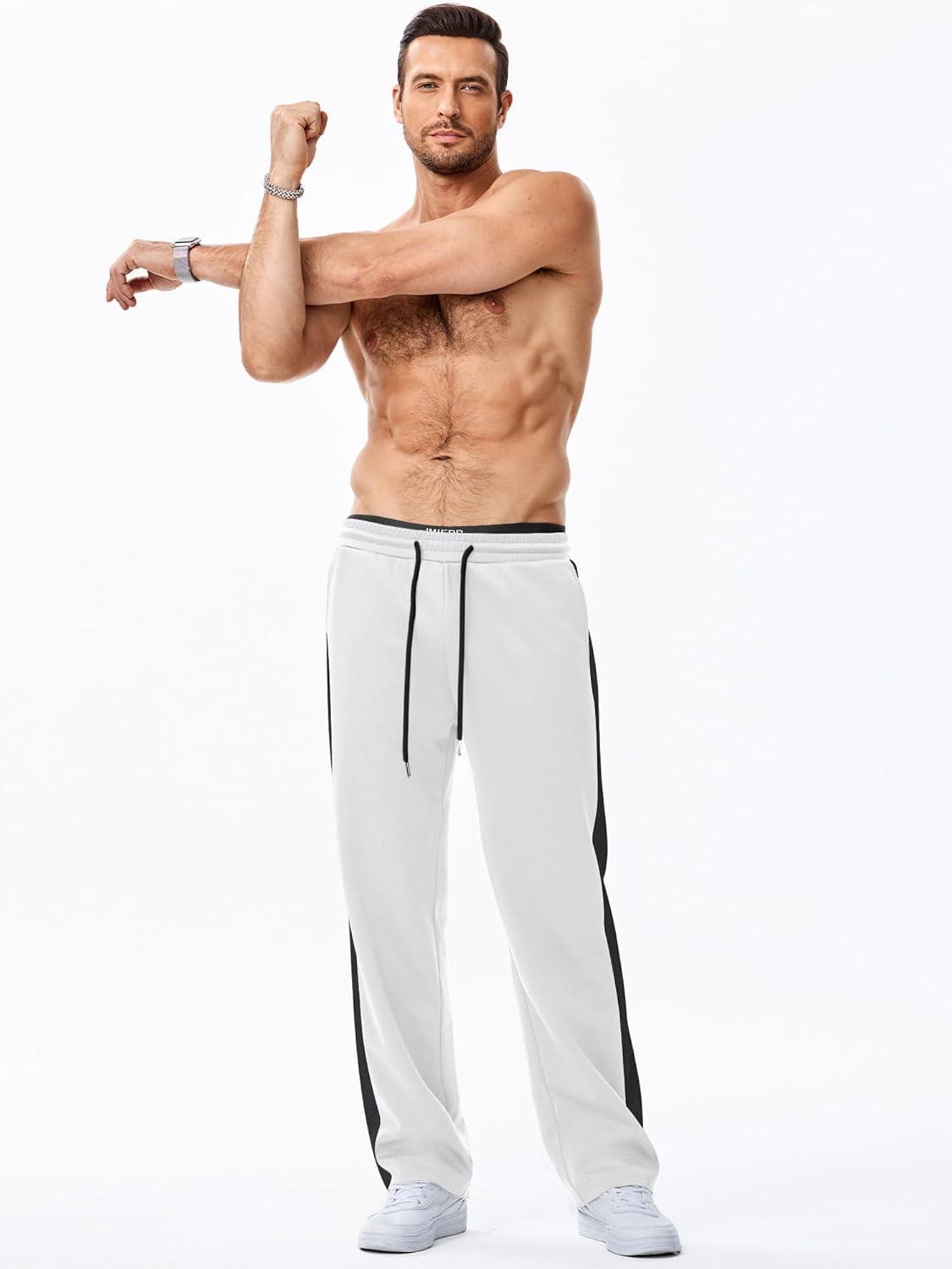 imageJMIERR Mens Sweatpants Wide Leg Color Block Stripes Tapered Trousers Drawstring Waist Casual Stretch Track PantsWhite