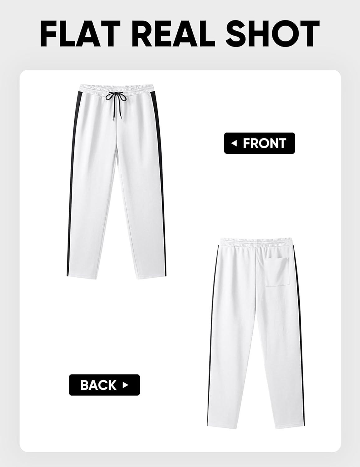 imageJMIERR Mens Sweatpants Wide Leg Color Block Stripes Tapered Trousers Drawstring Waist Casual Stretch Track PantsWhite