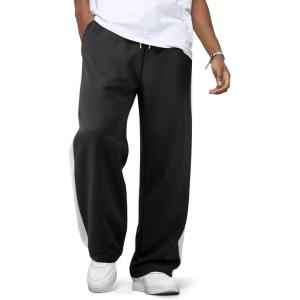 imageJMIERR Mens Sweatpants Wide Leg Color Block Stripes Tapered Trousers Drawstring Waist Casual Stretch Track PantsBlack