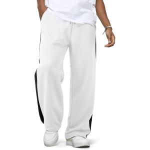 imageJMIERR Mens Sweatpants Wide Leg Color Block Stripes Tapered Trousers Drawstring Waist Casual Stretch Track PantsWhite