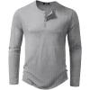 imageJMIERR Mens 2025 Fall Fashion Casual Henley Shirt Long Sleeve Slim Fitted Shirts Curved Hem for Athletic Gym WorkoutA Grey