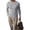imageJMIERR Mens 2025 Fall Fashion Casual Henley Shirt Long Sleeve Slim Fitted Shirts Curved Hem for Athletic Gym WorkoutA Grey
