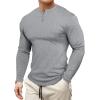 imageJMIERR Mens 2025 Fall Fashion Casual Henley Shirt Long Sleeve Slim Fitted Shirts Curved Hem for Athletic Gym WorkoutA Grey