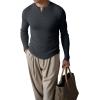 imageJMIERR Mens 2025 Fall Fashion Casual Henley Shirt Long Sleeve Slim Fitted Shirts Curved Hem for Athletic Gym WorkoutB Grey