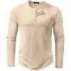 imageJMIERR Mens 2025 Fall Fashion Casual Henley Shirt Long Sleeve Slim Fitted Shirts Curved Hem for Athletic Gym WorkoutC Beige