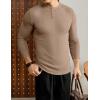 imageJMIERR Mens 2025 Fall Fashion Casual Henley Shirt Long Sleeve Slim Fitted Shirts Curved Hem for Athletic Gym WorkoutD Brown