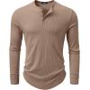 imageJMIERR Mens 2025 Fall Fashion Casual Henley Shirt Long Sleeve Slim Fitted Shirts Curved Hem for Athletic Gym WorkoutD Brown