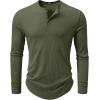 imageJMIERR Mens 2025 Fall Fashion Casual Henley Shirt Long Sleeve Slim Fitted Shirts Curved Hem for Athletic Gym WorkoutD Green