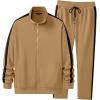 imageJMIERR Mens Track Suits 2 Piece Full Zip Sports Outfits Set Sweatshirt and Joggers SweatpantsCamel