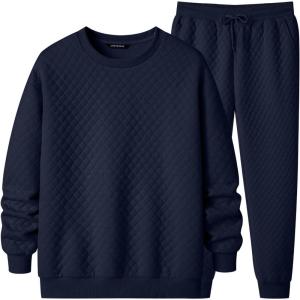 imageJMIERR Mens Quilted 2 Piece Casual Outfits Crewneck Sweatshirt Tracksuit ampamp Joggers Sweatpants Sweatsuit SetNavy Blue