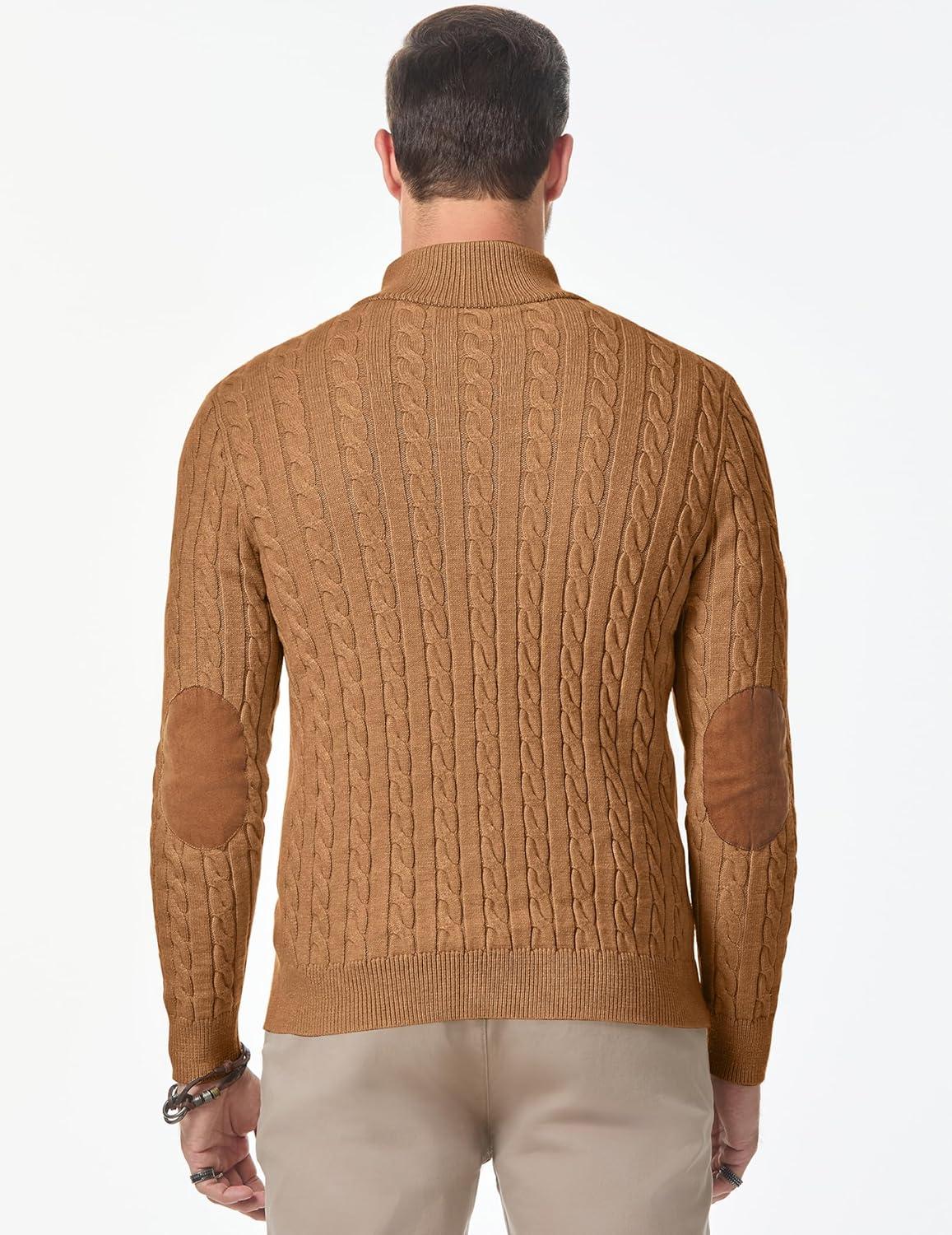 imageJMIERR Mens Cable Knit Pullover Sweater Casual Long Sleeve Stand Collar Button Knitted SweatersLight Khaki